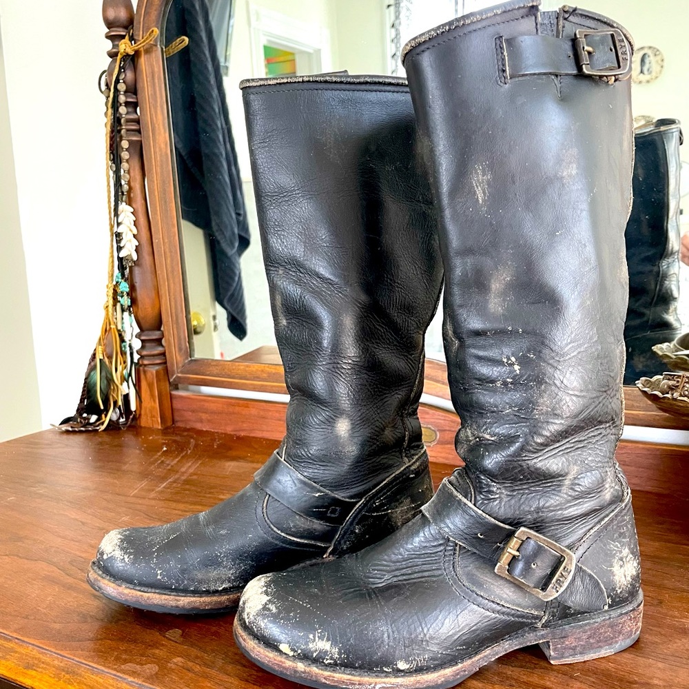 Frye Veronica Slouch Boot Distressed Black